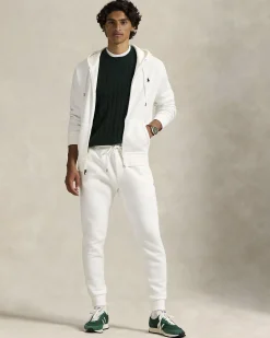 Felpa Polo Ralph Lauren bianca in interlock di cotone con cappuccio e chiusura zip