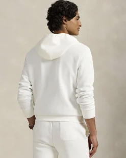 Felpa Polo Ralph Lauren bianca in interlock di cotone con cappuccio e chiusura zip
