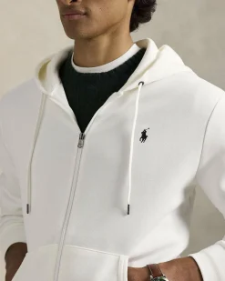 Felpa Polo Ralph Lauren bianca in interlock di cotone con cappuccio e chiusura zip