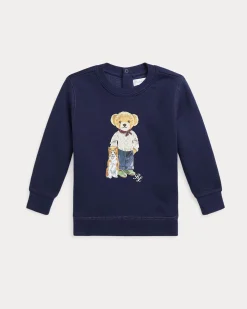 Felpa Polo Ralph Lauren blu in misto cotone con stampa orsetto