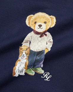 Felpa Polo Ralph Lauren blu in misto cotone con stampa orsetto