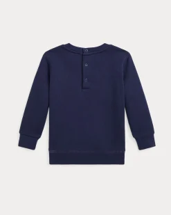 Felpa Polo Ralph Lauren blu in misto cotone con stampa orsetto