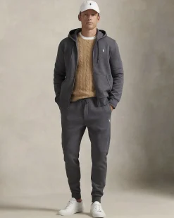 Felpa Polo Ralph Lauren bianca in interlock di cotone con cappuccio e chiusura zip