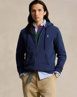 Felpa Polo Ralph Lauren blu con cappuccio e chiusura zip in puro cotone