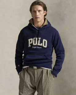 Felpa Polo Ralph Lauren blu in cotone con cappuccio e scritta 'POLO' in spugna davanti
