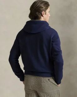 Felpa Polo Ralph Lauren blu in cotone con cappuccio e scritta 'POLO' in spugna davanti