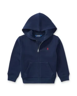 Felpa Polo Ralph Lauren blu con cappuccio chiusura zip e logo pony rosso