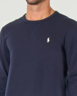 Felpa Polo Ralph Lauren blu girocollo in interlock di cotone con logo pony ricamato
