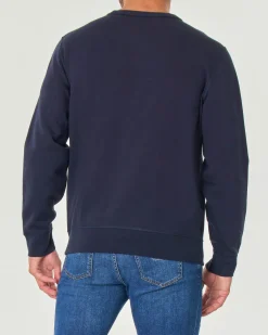 Felpa Polo Ralph Lauren blu girocollo in interlock di cotone con logo pony ricamato