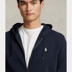 Felpa Polo Ralph Lauren blu con cappuccio e chiusura zip in interlock di cotone