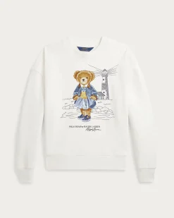 Felpa Polo Ralph Lauren bianca girocollo con orsetta Polo Bear