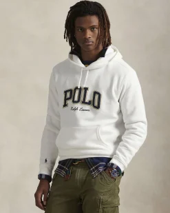 Felpa Polo Ralph Lauren bianca in cotone con cappuccio e scritta 'POLO' in spugna davanti