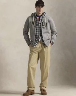 Felpa Polo Ralph Lauren grigia in cotone con cappuccio chiusura zip e scritta 'POLO' in spugna davanti