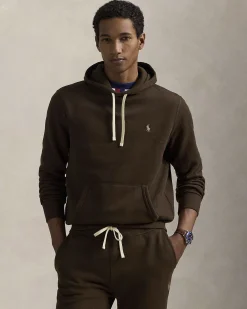 Felpa Polo Ralph Lauren marrone in cotone con cappuccio e logo pony ricamato sul petto
