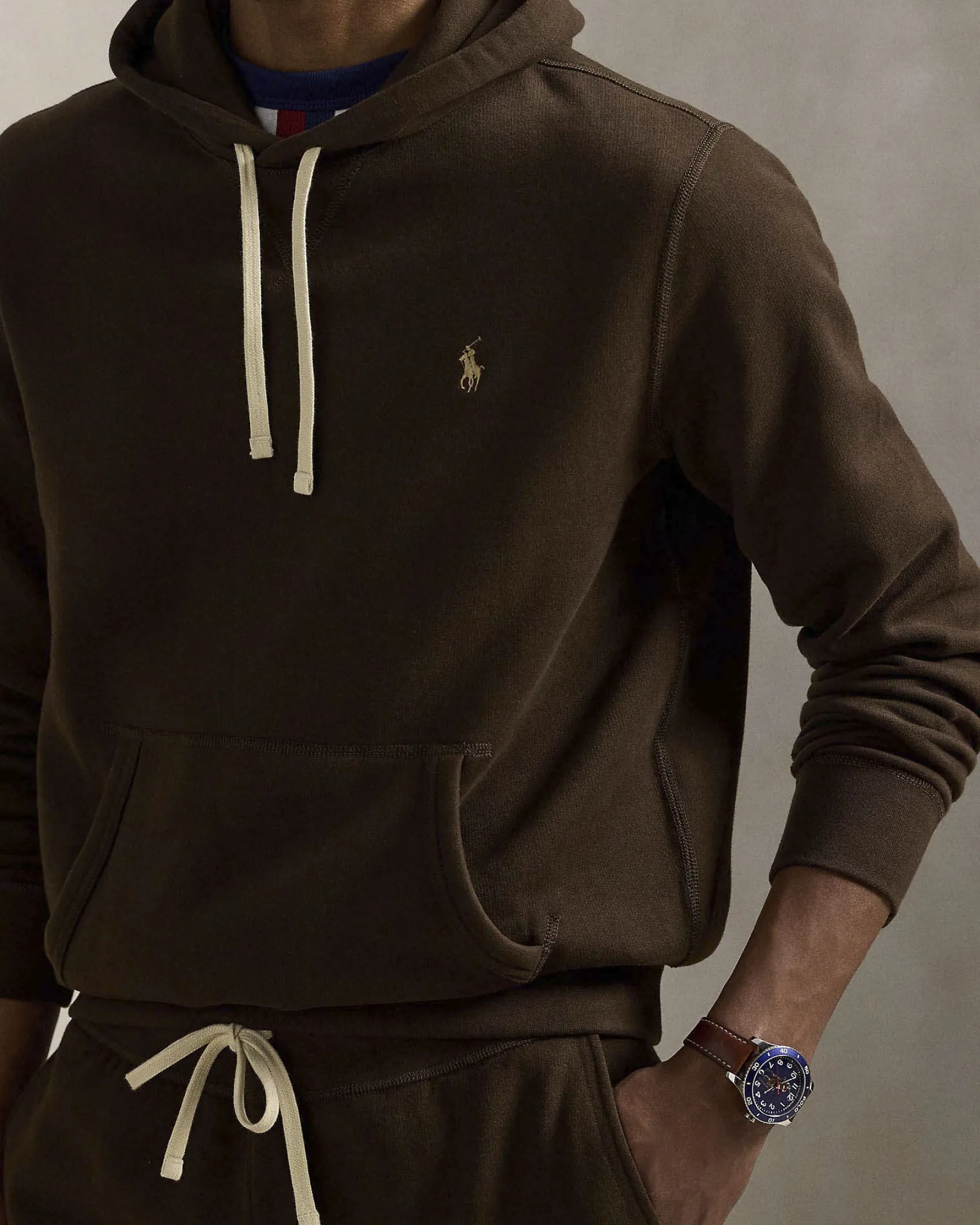 Felpa Polo Ralph Lauren marrone in cotone con cappuccio e logo pony ricamato sul petto