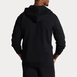 Felpa Polo Ralph Lauren nera con cappuccio e chiusura zip in interlock di cotone