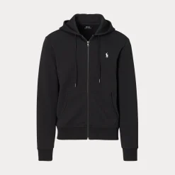 Felpa Polo Ralph Lauren nera con cappuccio e chiusura zip in interlock di cotone