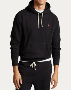 Felpa Polo Ralph Lauren nera in cotone con cappuccio e logo pony ricamato sul petto