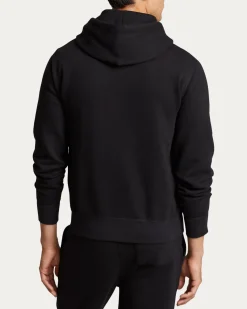 Felpa Polo Ralph Lauren nera in cotone con cappuccio e logo pony ricamato sul petto