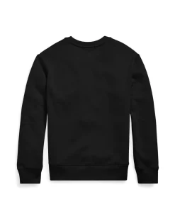 Felpa Polo Ralph Lauren nera girocollo in misto cotone con logo pony rosso