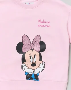 Felpa rosa MC2 Saint Barth girocollo in puro cotone con stampa Minnie e scritta Weekend Dreamer