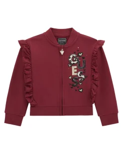 Felpa rossa Guess volant e zip e logo animalier