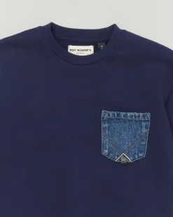 Felpa Roy Roger's blu girocollo in puro cotone con taschino jeans