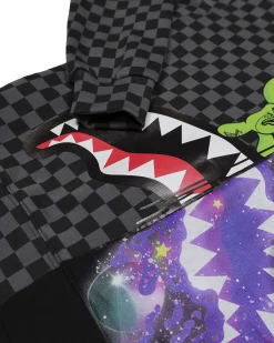 Felpa Sprayground nera e grigia checkered con cosmo e alieno