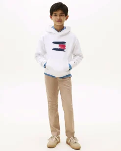 Felpa Tommy Hilfiger bianca con cappuccio e stampa logo effetto spennellato