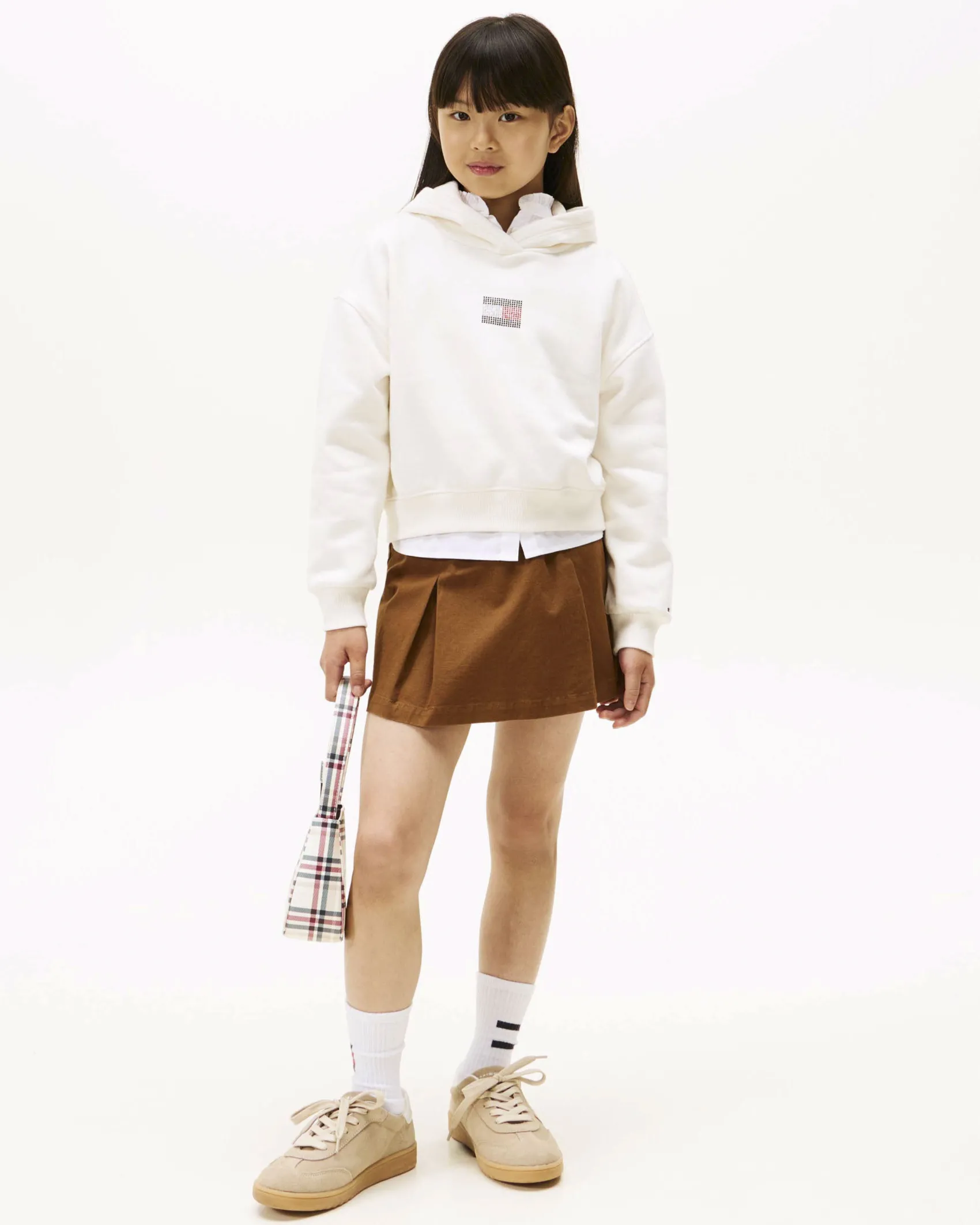 Felpa Tommy Hilfiger bianca con cappuccio e logo in strass