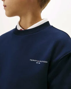 Felpa Tommy Hilfiger blu in misto cotone felpato