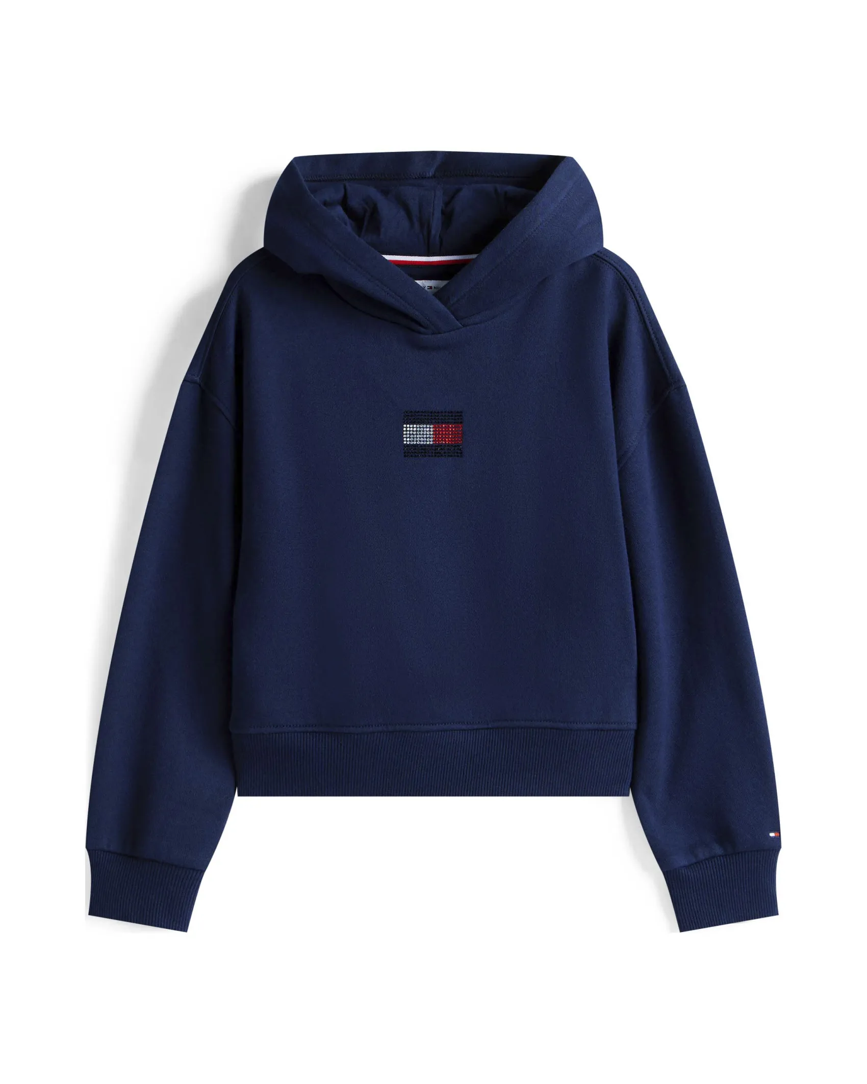Felpa Tommy Hilfiger blu con cappuccio e logo in strass