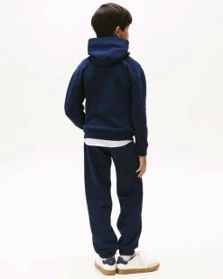 Felpa Tommy Hilfiger blu con cappuccio e stampa logo effetto spennellato