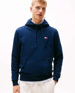 Felpa Tommy Jeans blu con cappuccio e tasche a marsupio