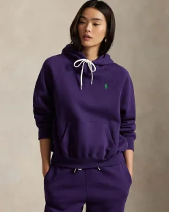 Felpa viola Polo Ralph Lauren in misto cotone felpato con cappuccio e logo a contrasto
