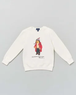 Felpa Woolrich bianca in cotone con stampa orsetto Ralph Lauren
