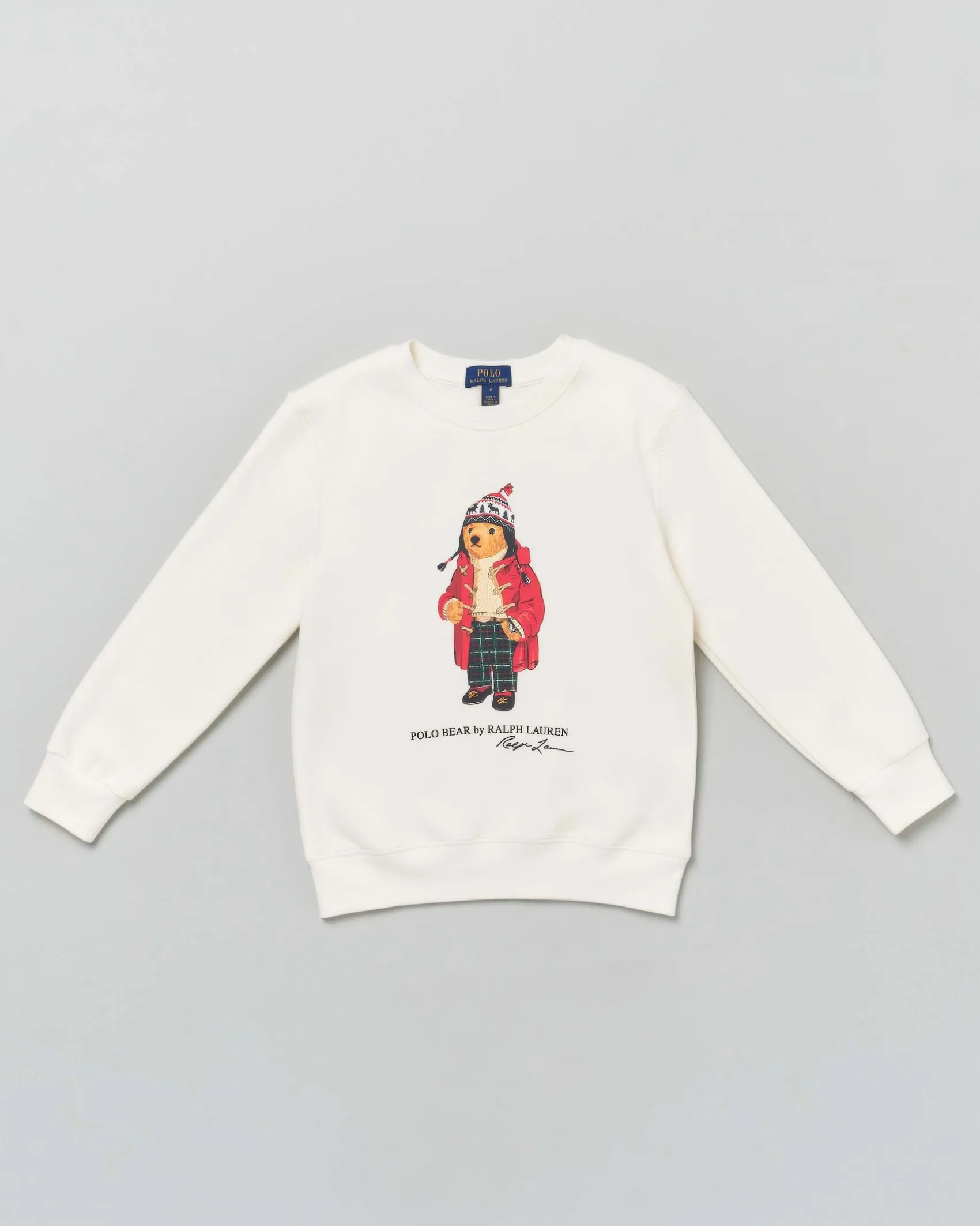 Felpa Woolrich bianca in cotone con stampa orsetto Ralph Lauren