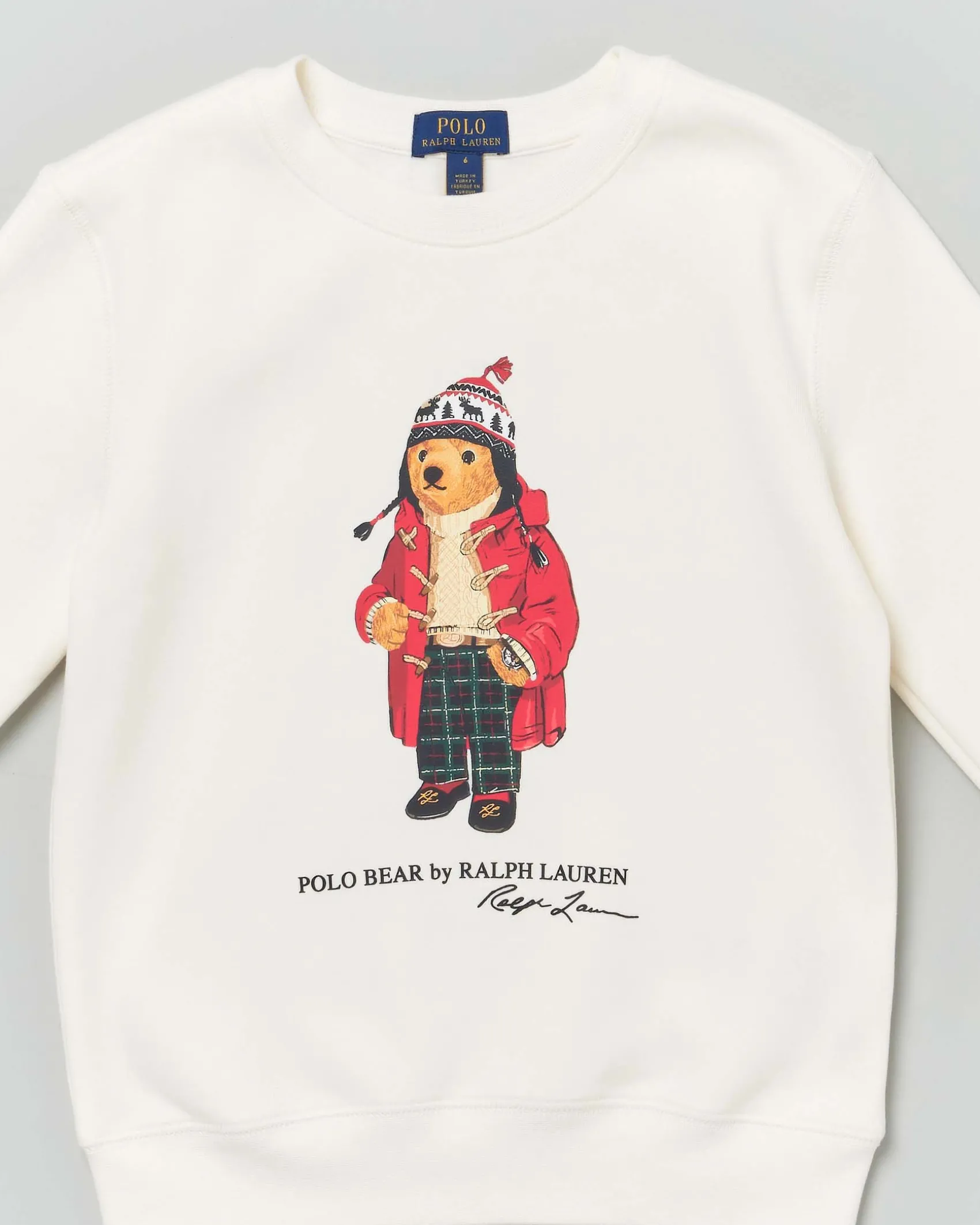 Felpa Woolrich bianca in cotone con stampa orsetto Ralph Lauren