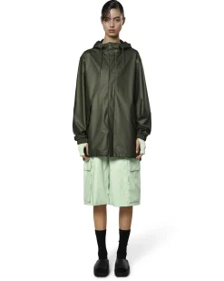 Fishtail Parka corto verde militare leggero con cappuccio fisso e visiera