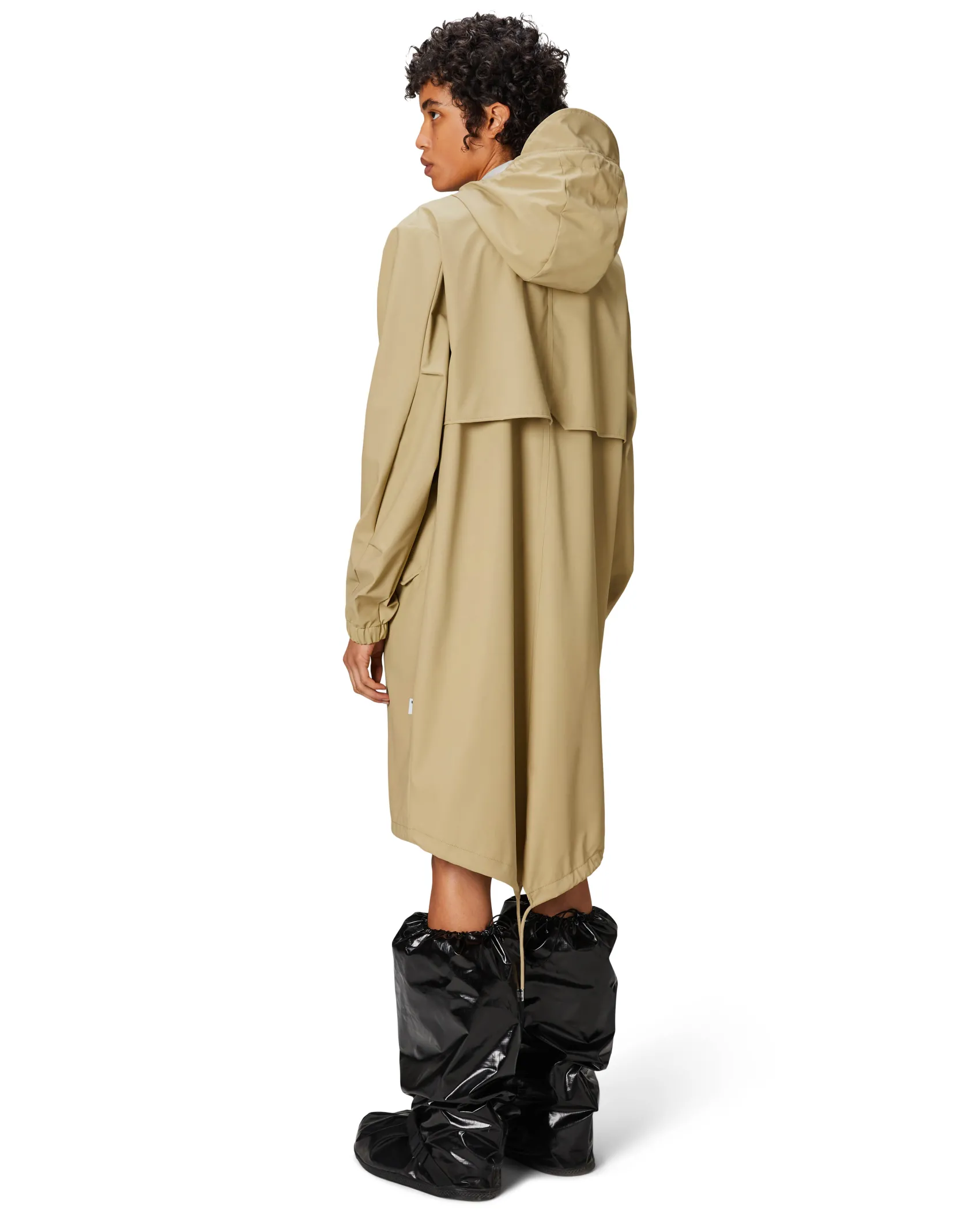 Fishtail Parka lungo color sabbia leggero con cappuccio fisso e visiera