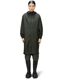 Fishtail Parka lungo verde militare leggero con cappuccio fisso e visiera