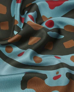 Foulard avorio e nero in seta Weekend Max Mara a fantasia piume bordeaux e giallo ocra