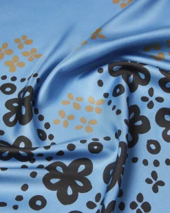 Foulard avorio in seta Weekend Max Mara a fantasia fiori blu e giallo ocra
