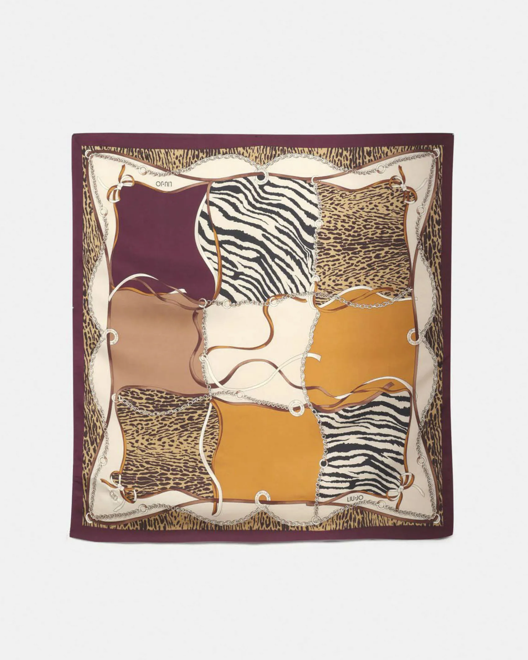 Foulard Liu Jo Accessories bordeaux con motivo patchwork animalier