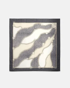 Foulard Liu Jo Accessories nero con stampa animalier e catene