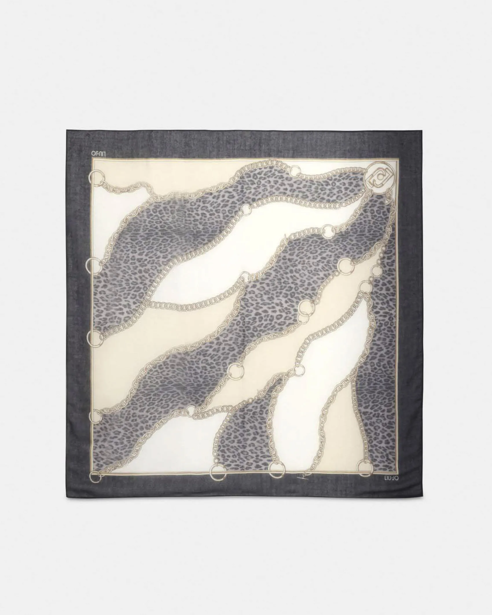Foulard Liu Jo Accessories nero con stampa animalier e catene