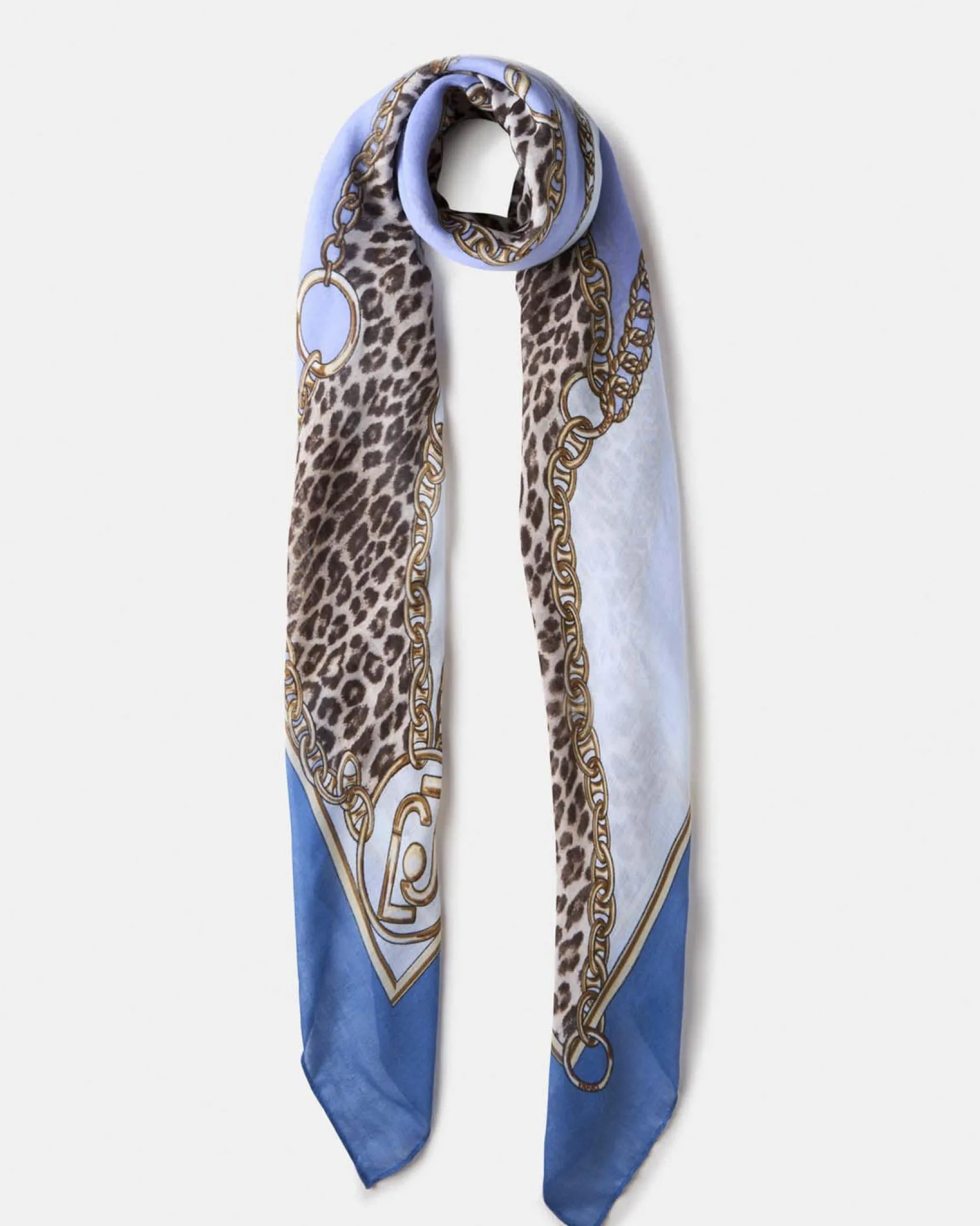 Foulard Liu Jo Accessories azzurro con stampa catene e animalier