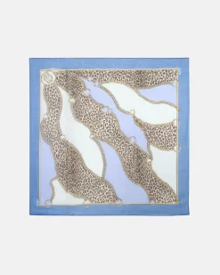 Foulard Liu Jo Accessories azzurro con stampa catene e animalier