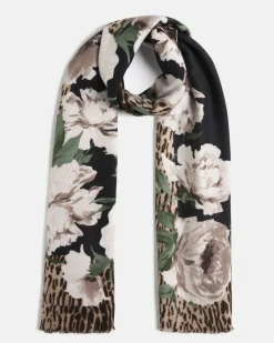 Foulard Liu Jo Accessories nero viscosa stampa animalier e fiori