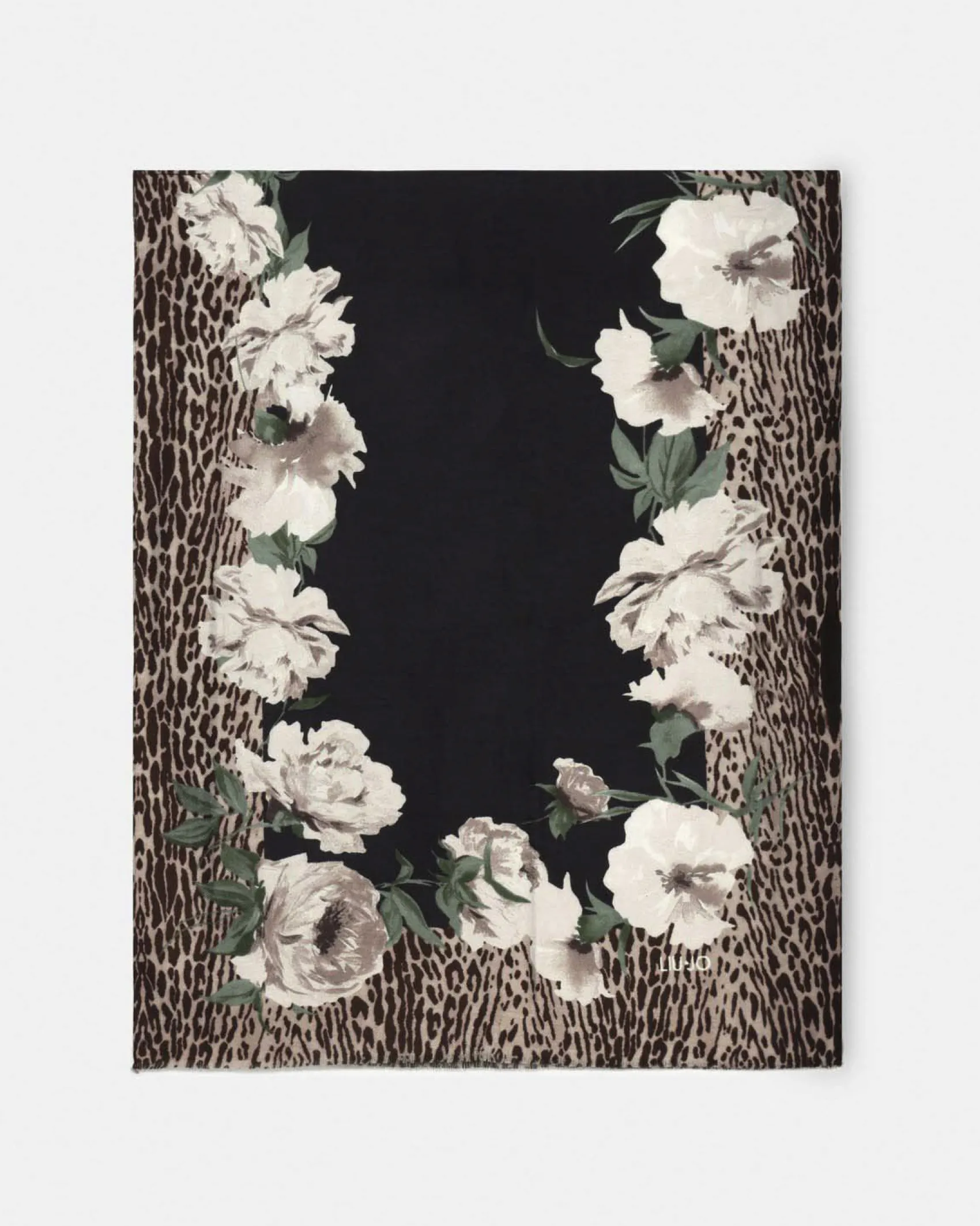Foulard Liu Jo Accessories nero viscosa stampa animalier e fiori